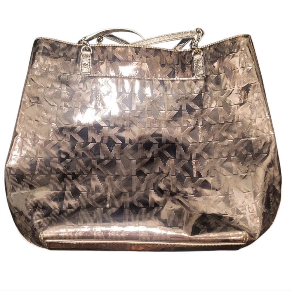 Michael Kors Silver Log Shoulder Bag With Chain Detail - Picture 2 of 10